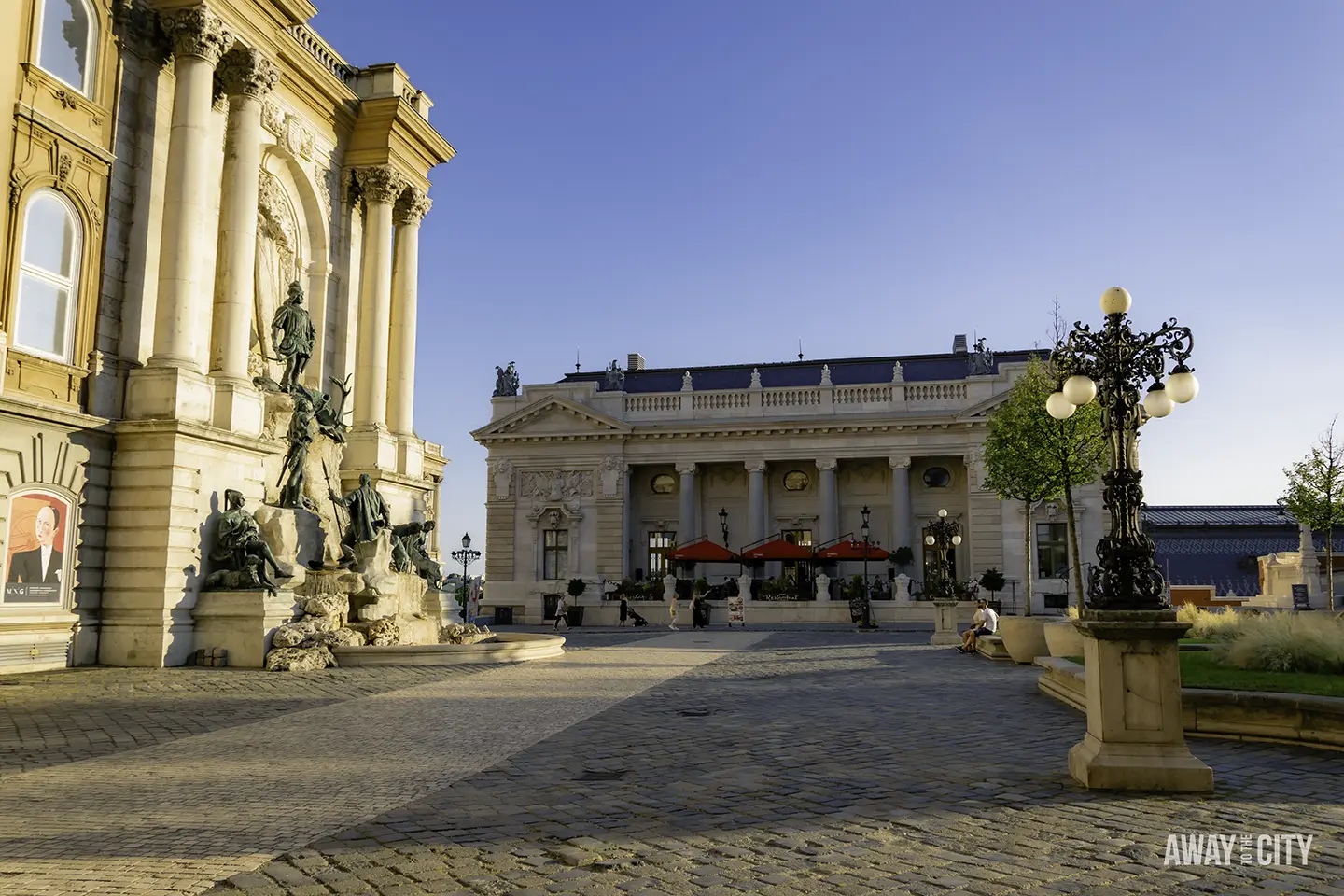 The Fountain of King Matthias at Buda Castle in Budapest, featuring a beautiful sculpture of King Matthias.