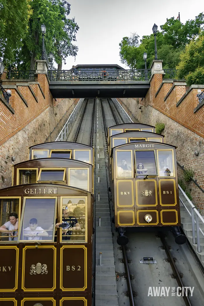 The Buda Castle Funicular in Budapest, a historical railway providing transportation between the Danube riverbank and Buda Castle.