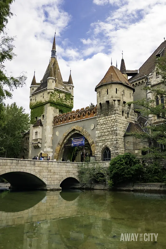 The entrance gate of Vajdahunyad Castle in Budapest City Park.