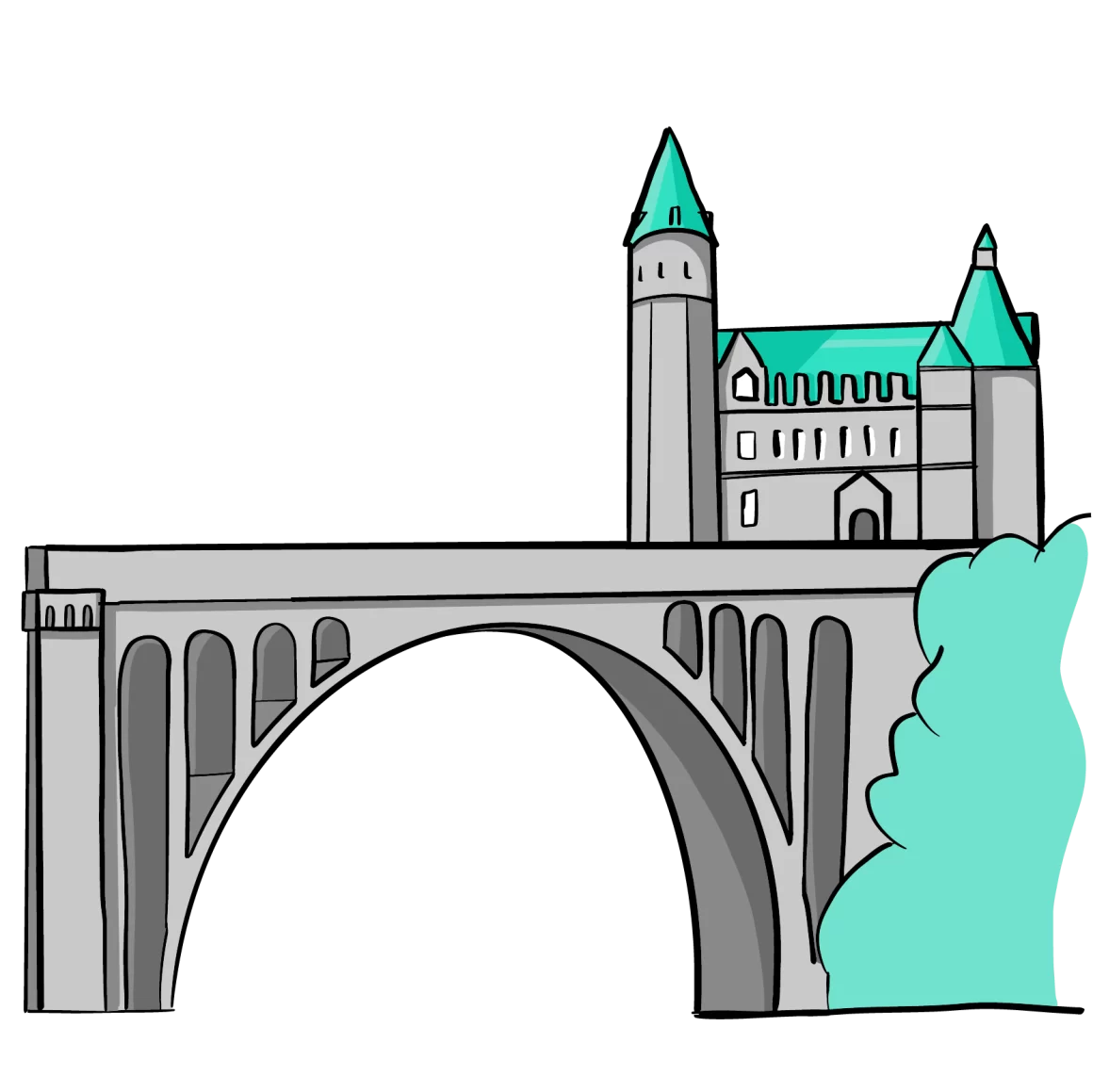 An illustration showing the Adolphe Bridge in Luxembourg