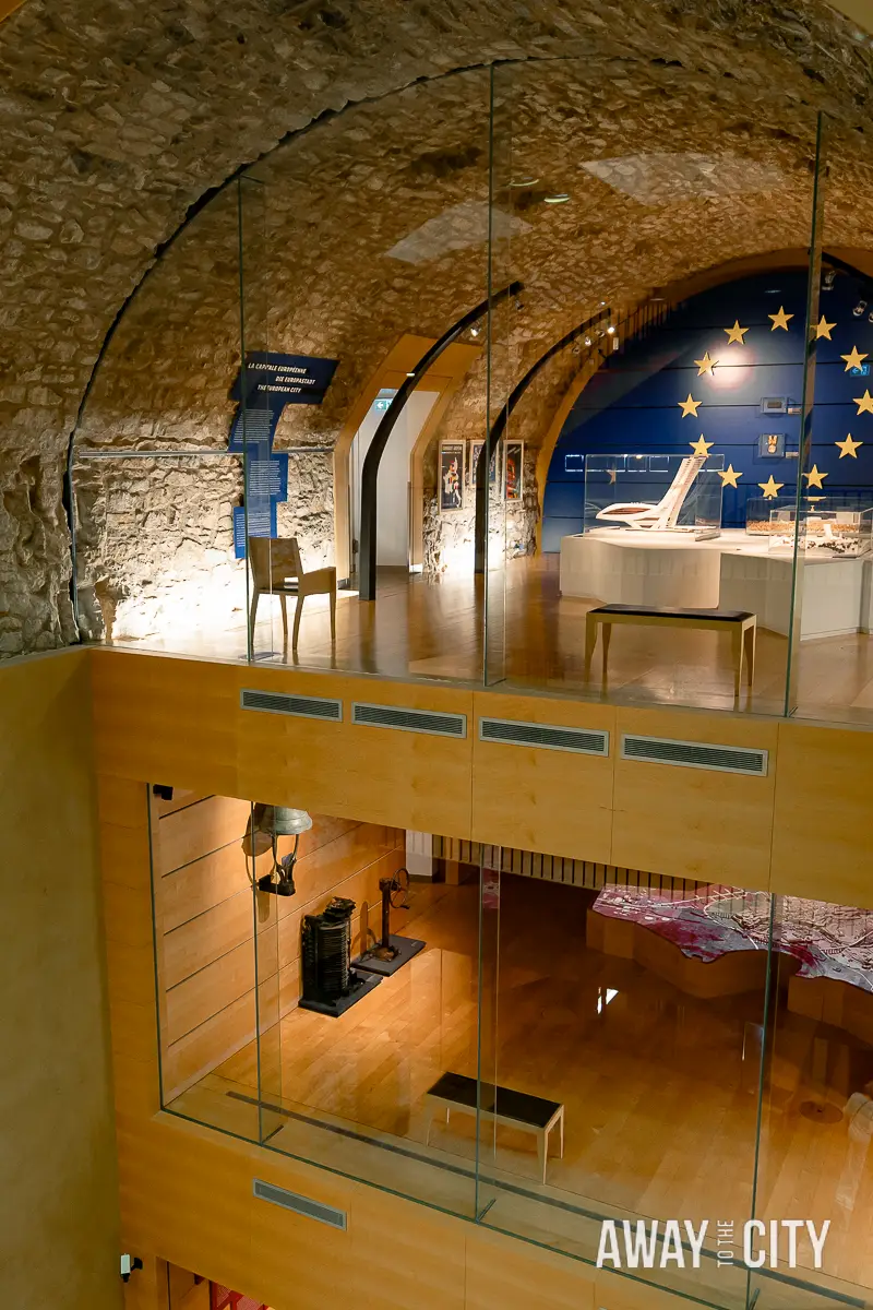 A picture of the floors of the Letzebuerg City Museum in Luxembourg City, showcasing a diverse range of exhibits