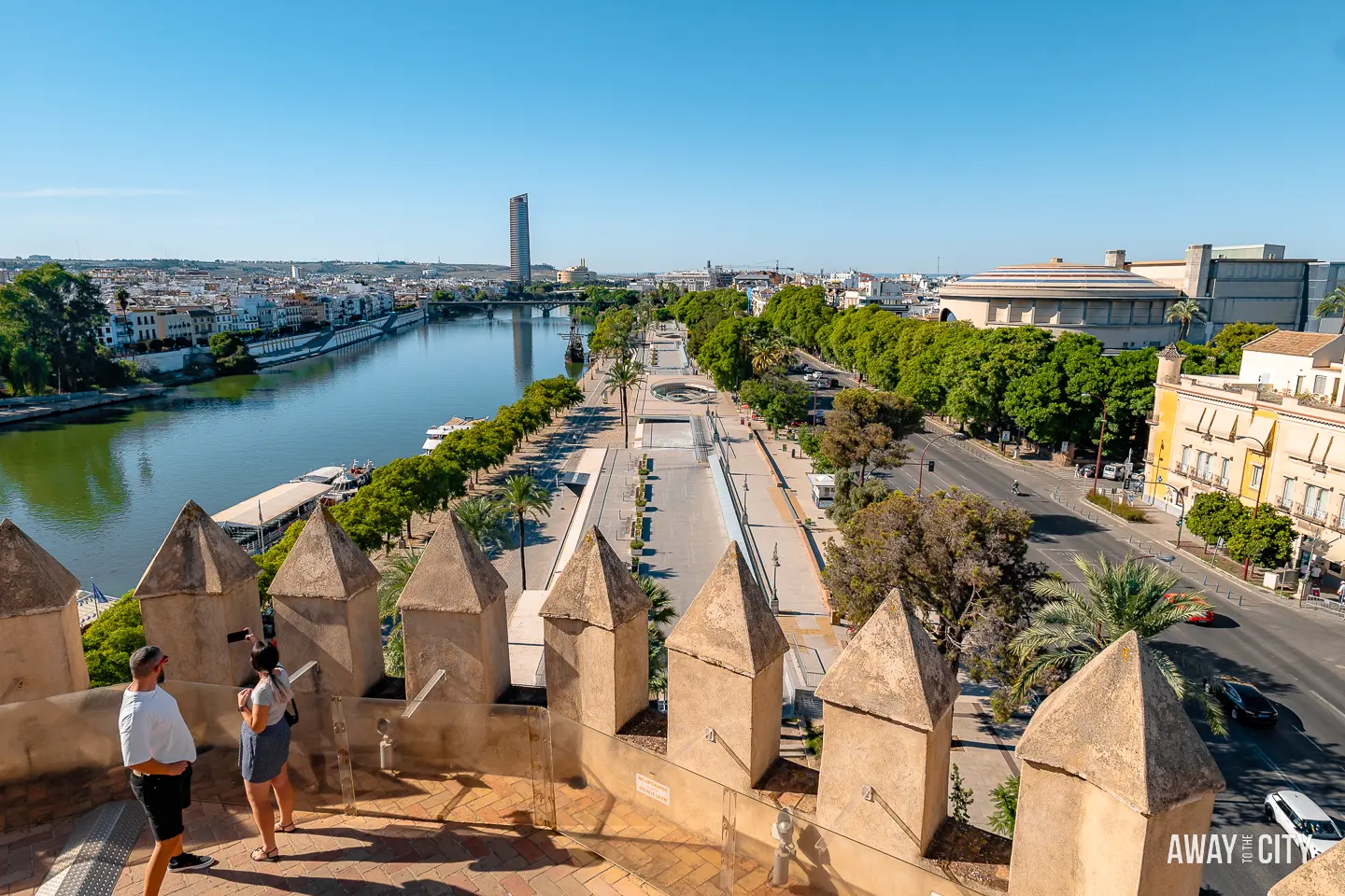 The view from the top of Torre del Oro in Seville (Tower of Gold).