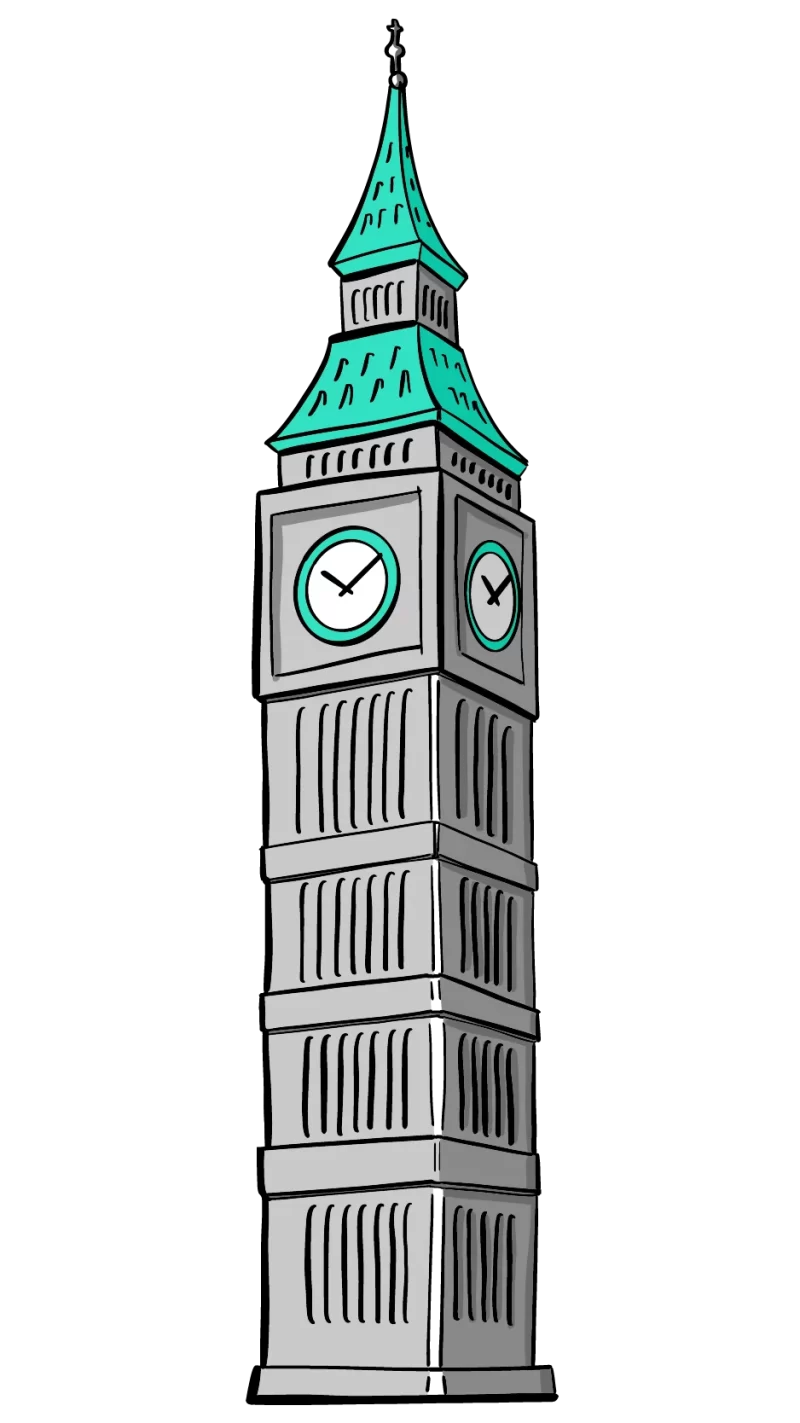 An illustration of Big Ben in London.