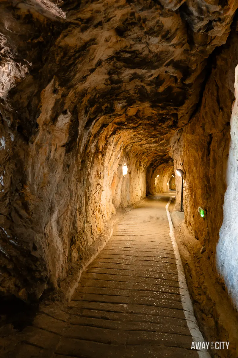 A picture of the tunnel walkway within the Great Siege Tunnels in Gibraltar.