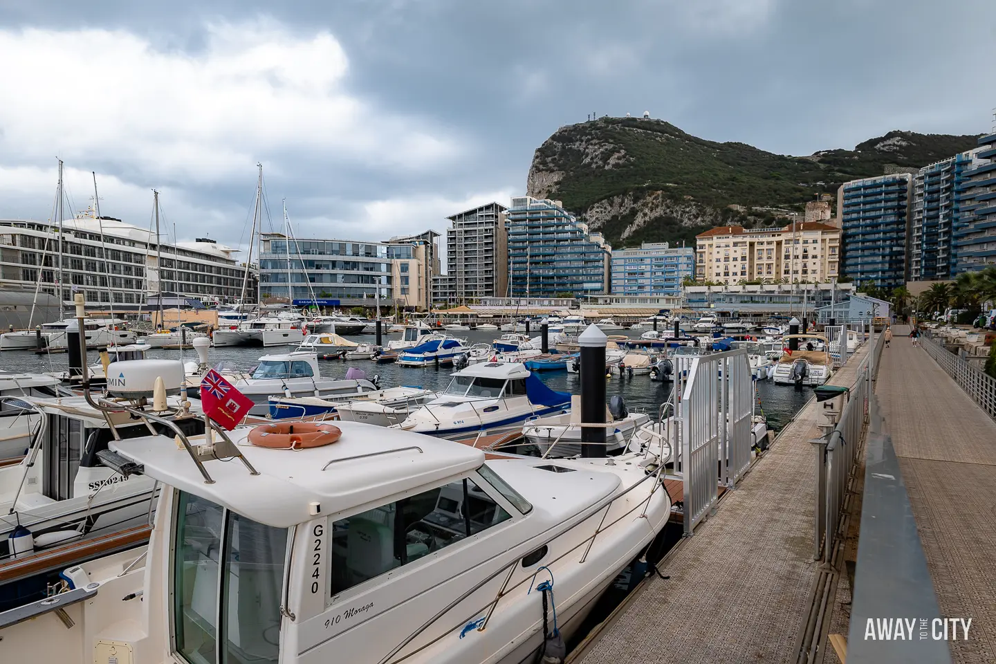 A picture of a dock with boats in Ocean Viallage, Gibraltar.