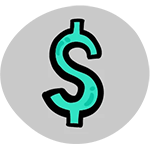 An illustration of a turquoise dollar sign, displayed against a grey background, representing a budget price option.