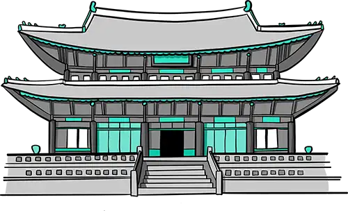 An illustration of a temple in Seoul, South Korea.