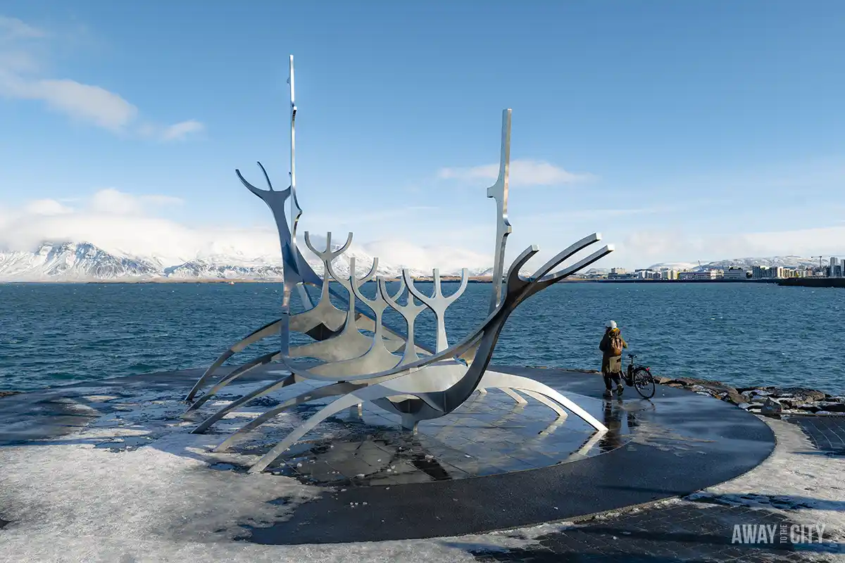 The iconic ship-like sculpture called Sun Voyager in Reykjavik in Iceland.