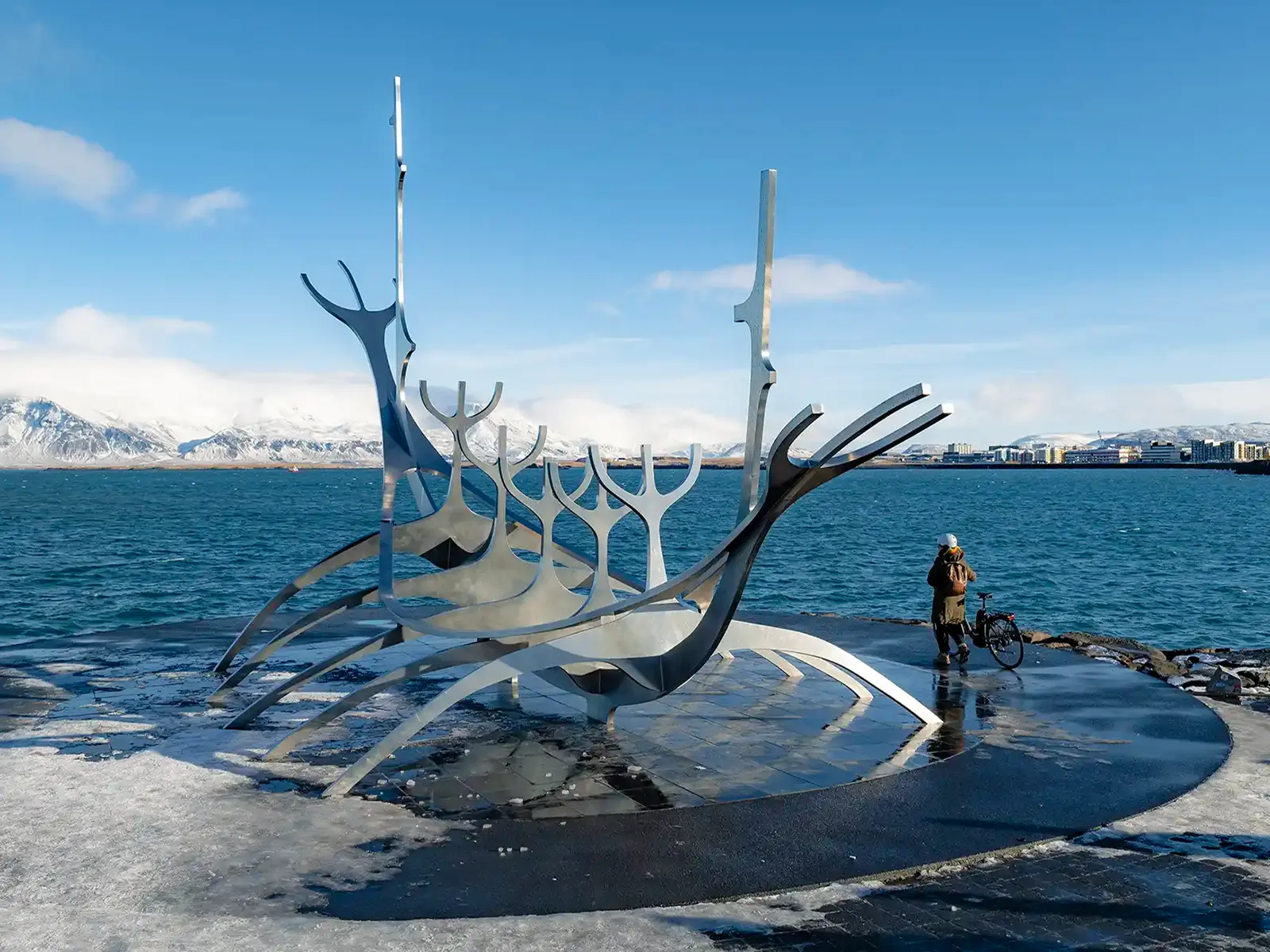 The iconic ship-like sculpture called Sun Voyager in Reykjavik in Iceland