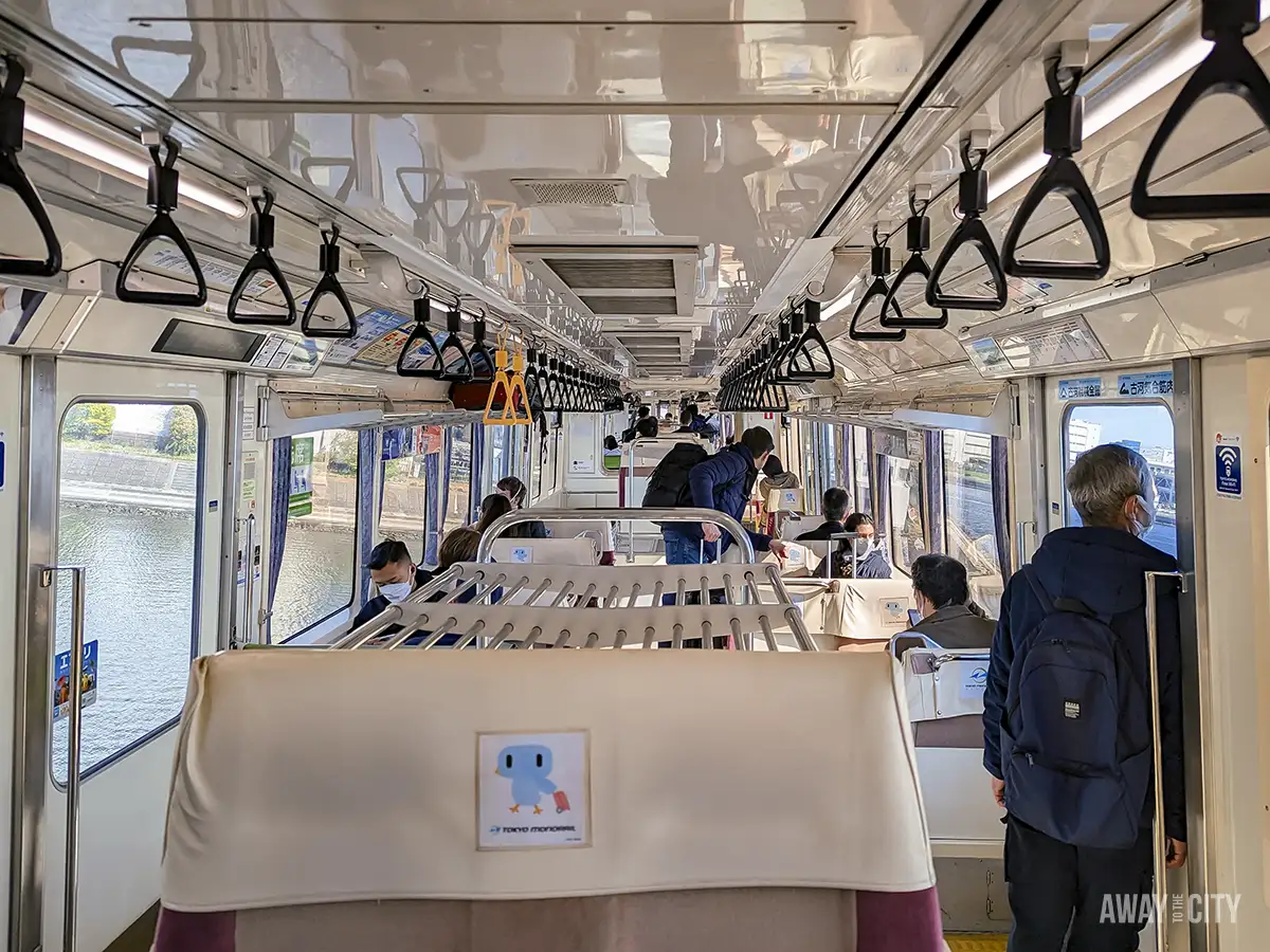 The interior of a train from Haneda Airport to Central Tokyo in Japan.