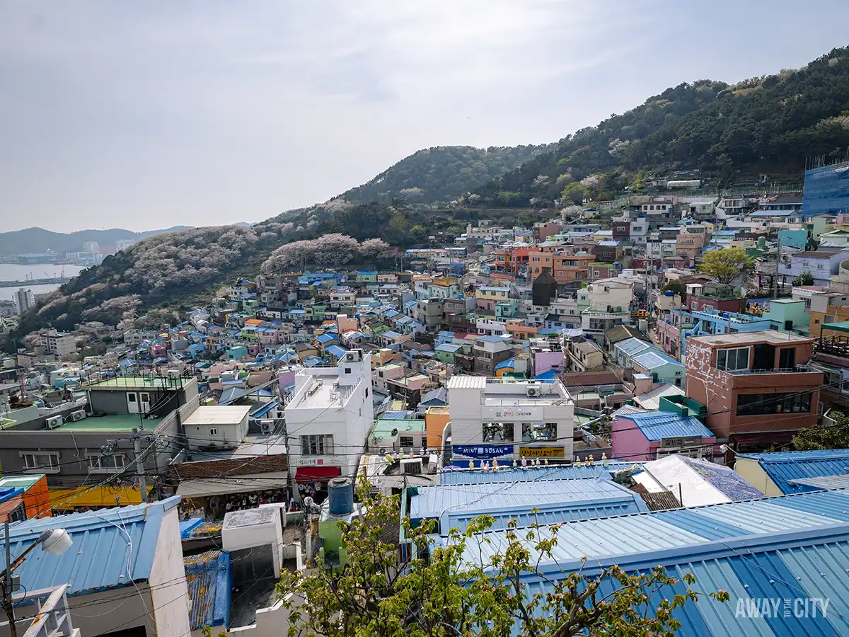 Panoramic view of Busan from Gamcheon Culture Village's Haneul Maru Observatory in Busan.