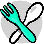 An illustration of a crossed fork and a spoon.