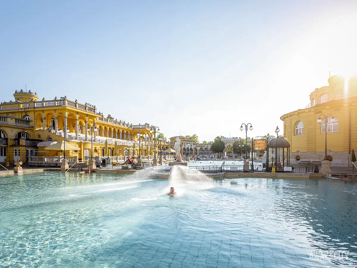 One of the pools of the famous Szechenyi Thermal Baths in Budapest.