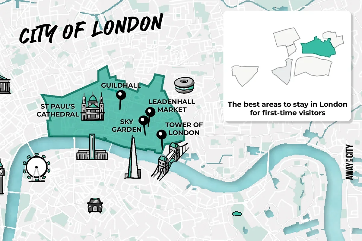 UK London Where to Stay Area Illustrated Map City of London NEW