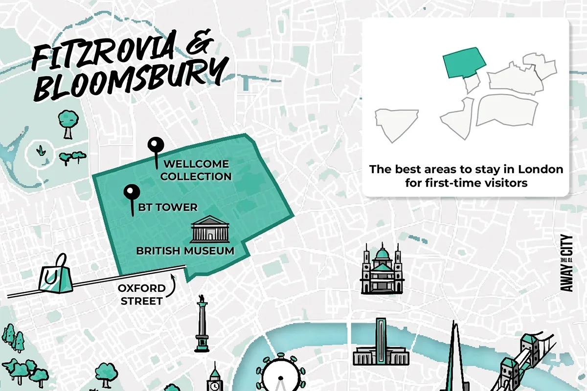 UK London Where to Stay Area Illustrated Map Fitzrovia Bloomsbury NEW