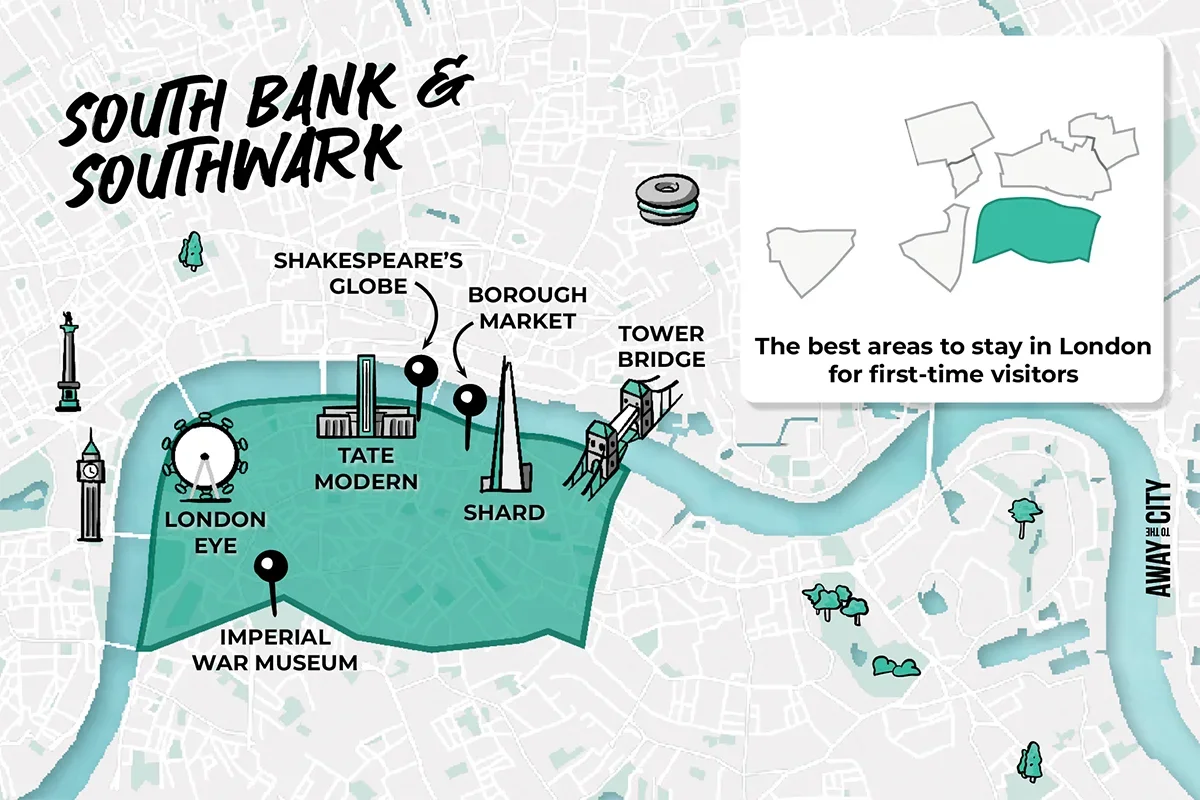 UK London Where to Stay Area Illustrated Map South Bank Southwark NEW