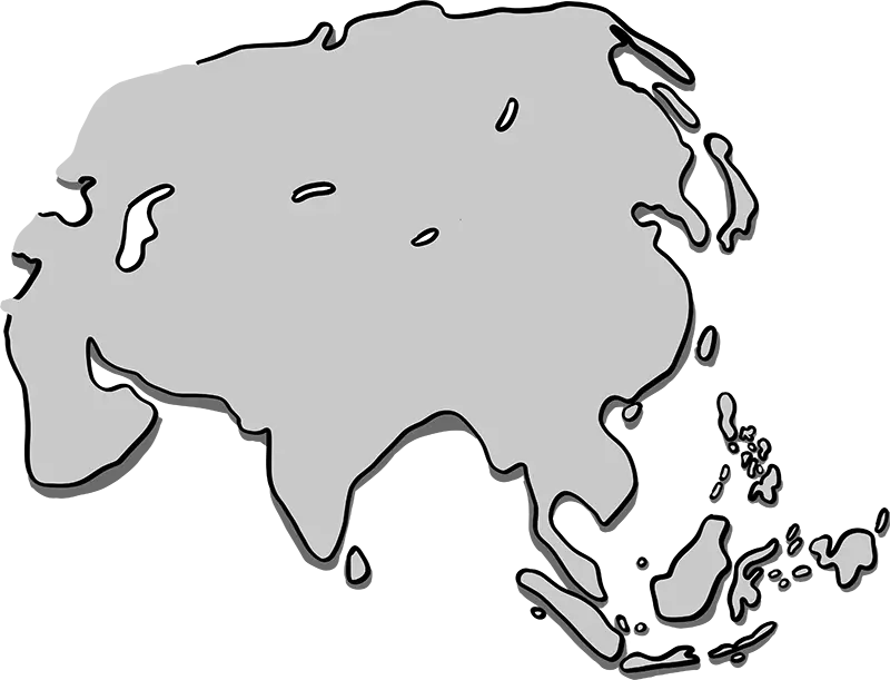 A simple, stylised map of Asia is depicted in shades of grey.