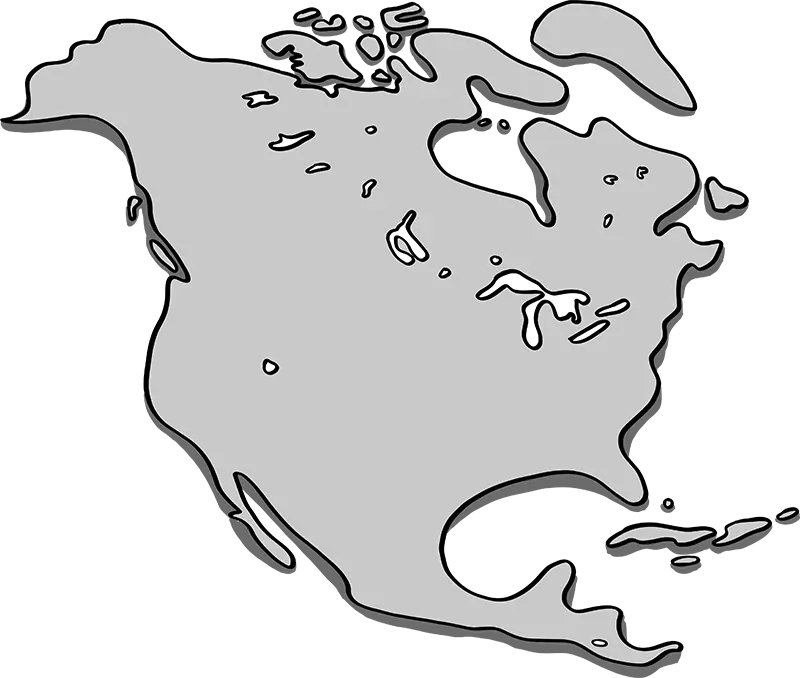 A simple, stylised map of North America is depicted in shades of grey.
