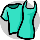 An illustrated icon showing a t-shirt and a dress side-by-side, representing clothing.